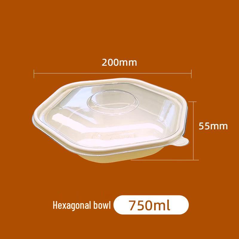 Biodegradable Cornstarch Meal Box - 750ml Hexagonal Salad Bowl, Fat-Reducing and Disposable.
