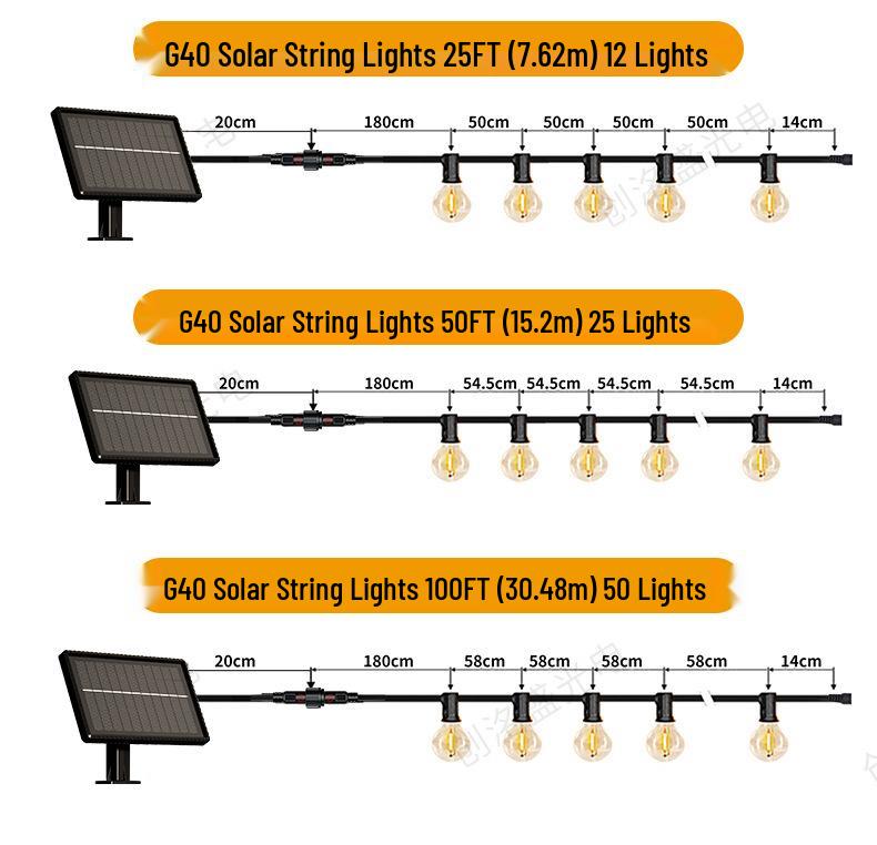 G40 Solar Dimmable LED String Lights for Camping and Courtyard Decoration, Waterproof Large Round Balls