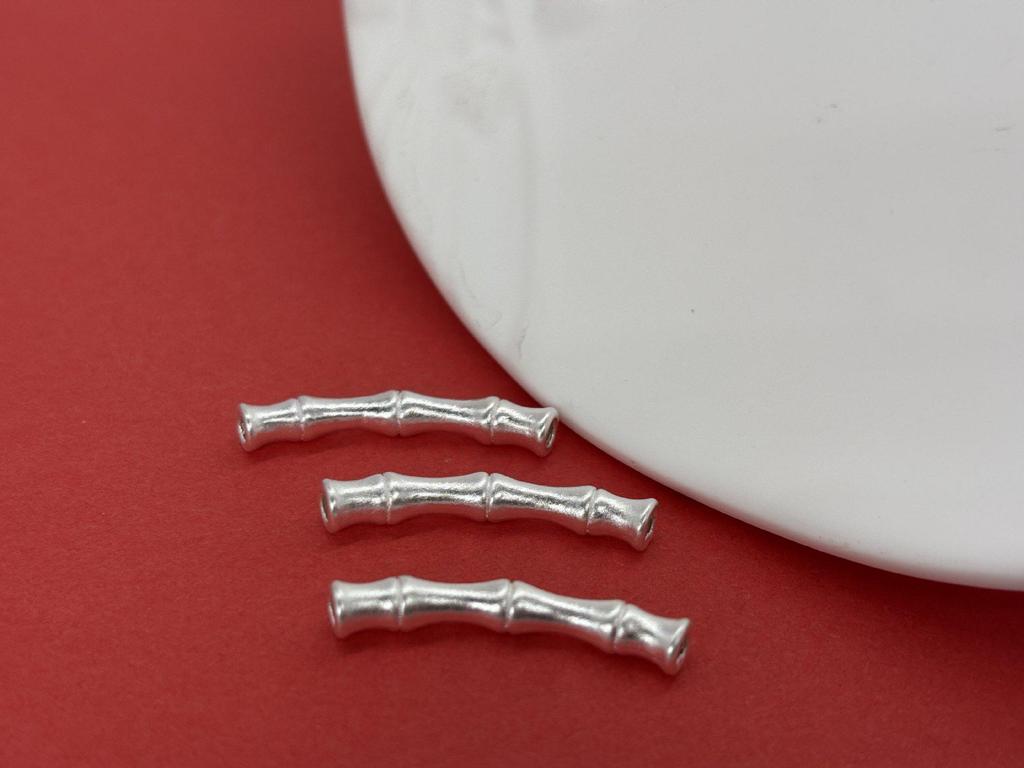Sterling Silver 999 Bamboo Luck Transfer Beads 3D Craft Loose Silver Beads for DIY Jewelry, Bracelets, or Rope Wristbands