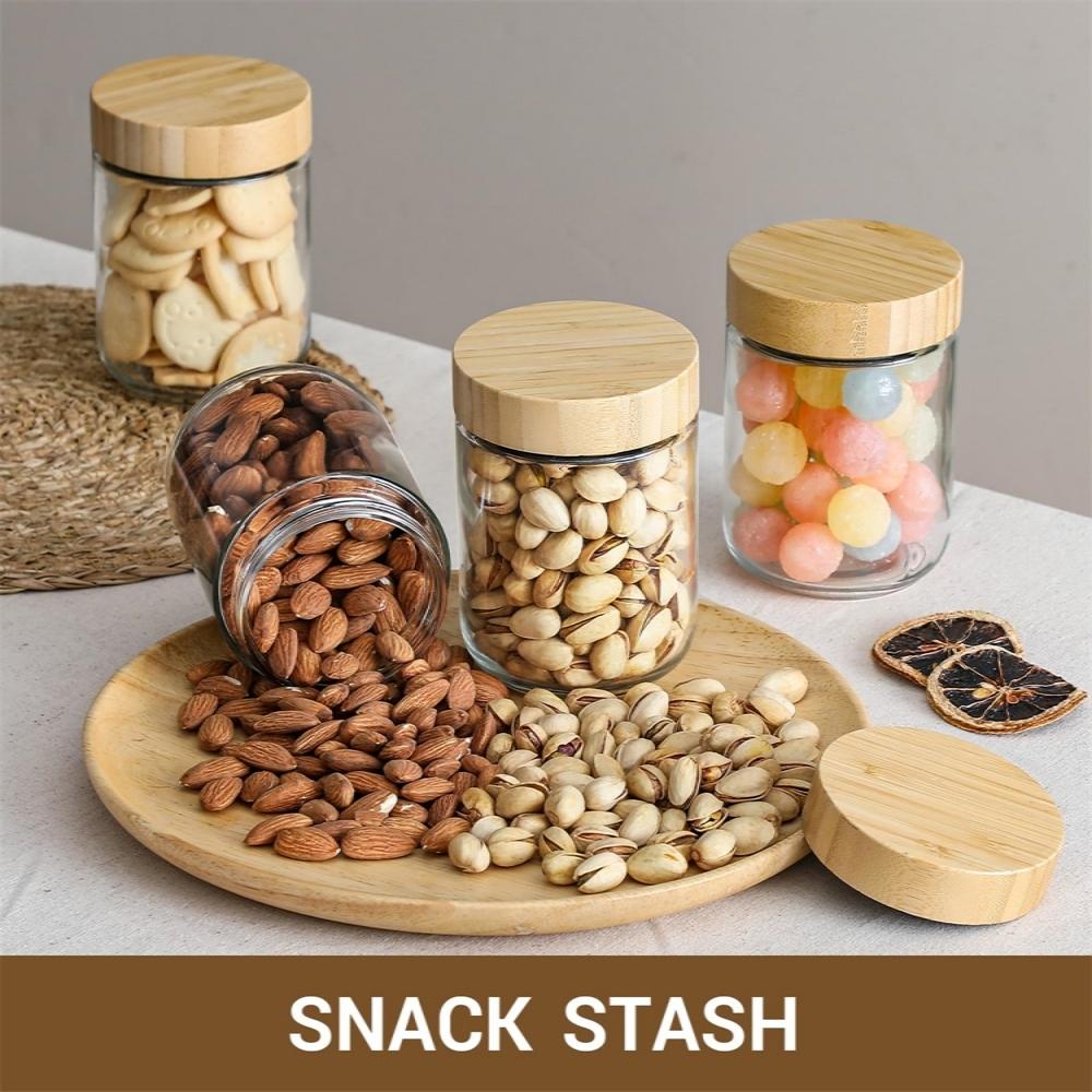4pack Glass jars with Airtight Lid 16oz Over Night Oats Container with Bamboo Lids Glass Snack Storage Salad Jars Yogurt Sugar
