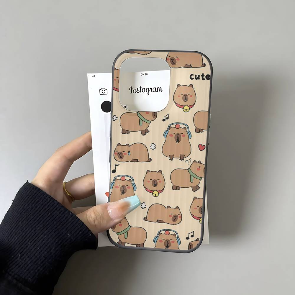 

Cartoon Capybara For IPhone 17 16 15 14 13 12 11 Pro Max Plus Pro Corrugated Shockproof Matte Phone Cover iPhone 16