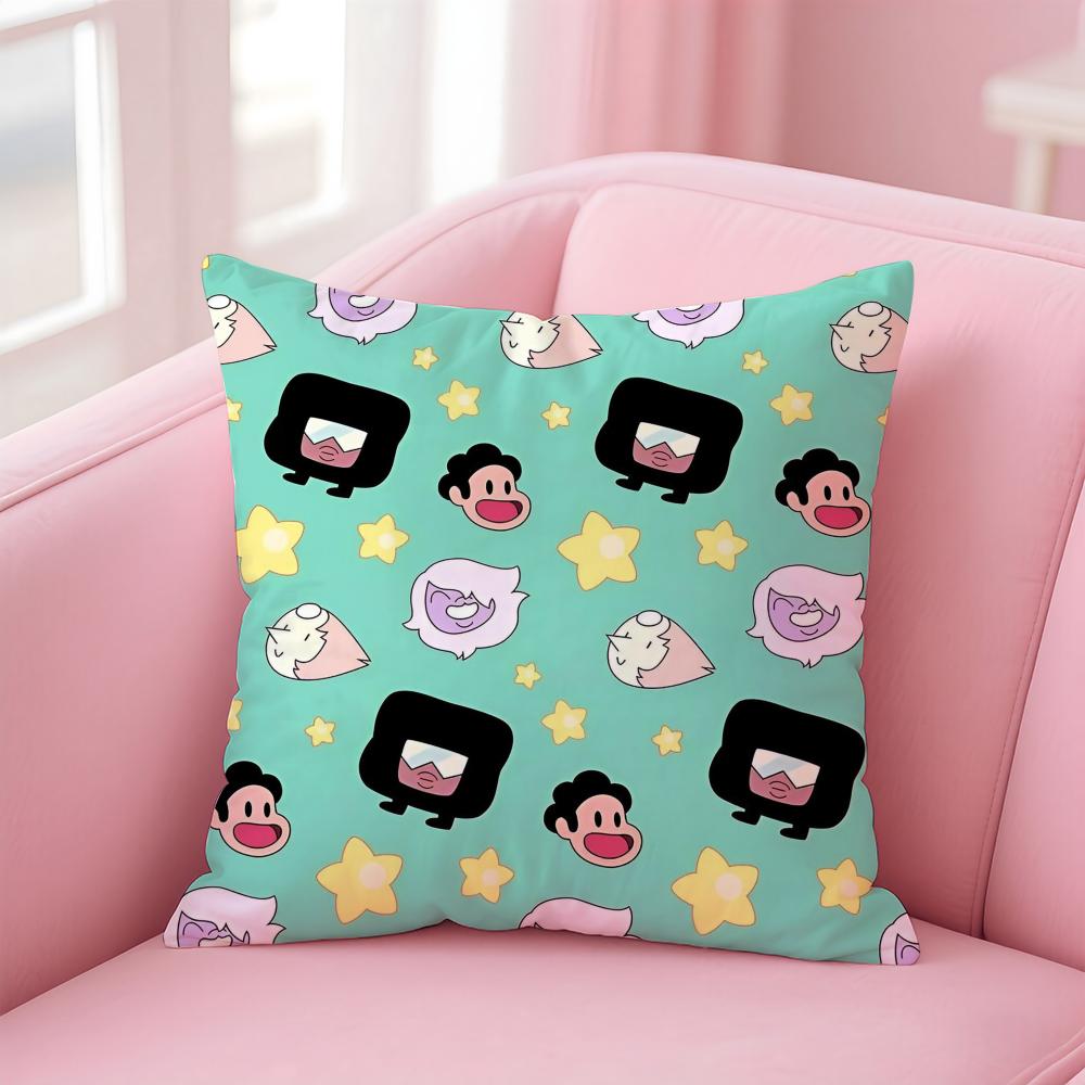 Kwaii Anime S-Steven U-Universe Cushion Cover Pillowcase Short Plush Invisible Zipper Room Sofa Cushion Cover