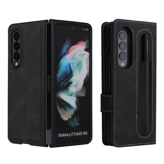 Comfortable Leather Wallet Case For Samsung Galaxy Z Fold 3 Fold3 Full Protection Card Slot Cover Coque Fundas