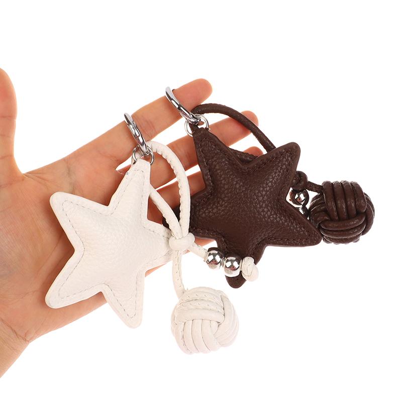 Pu Leather Star Keychain Five-Pointed Star Keyring Pendant Women Bag Charms Versatile Handbag Hanging Decoration