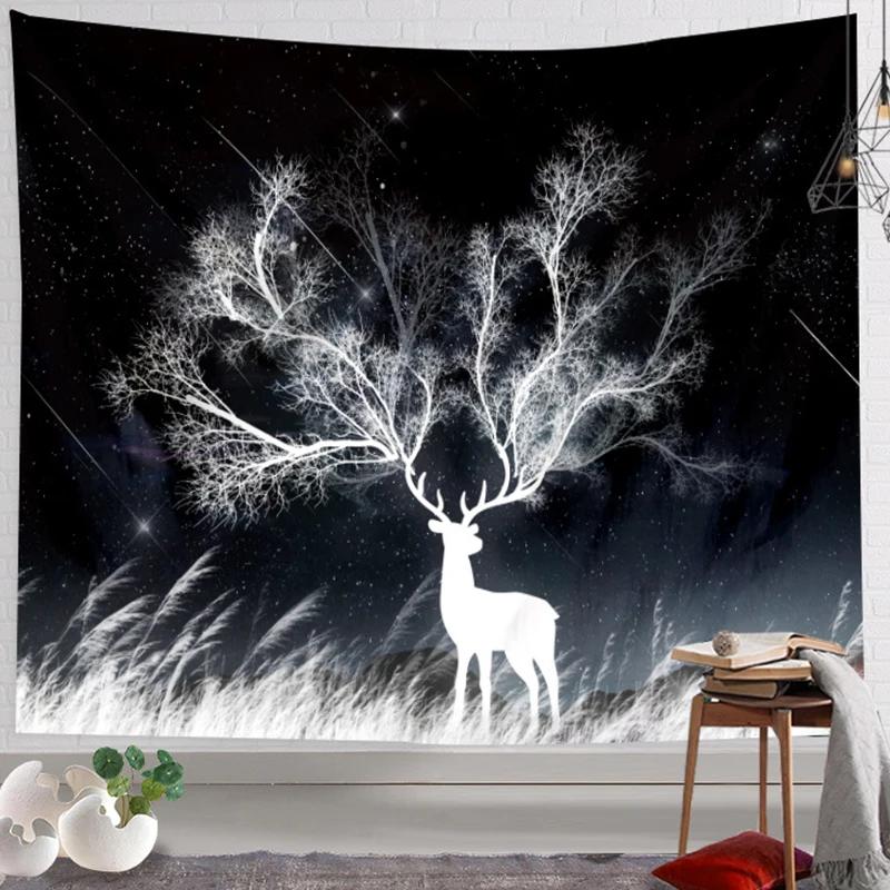 Christmas Elk Deer Tapestry Wall Decor Aesthetic Tapestry Home Decoration College Dorm Room Decor Art Tapestry Wall Hanging Decor