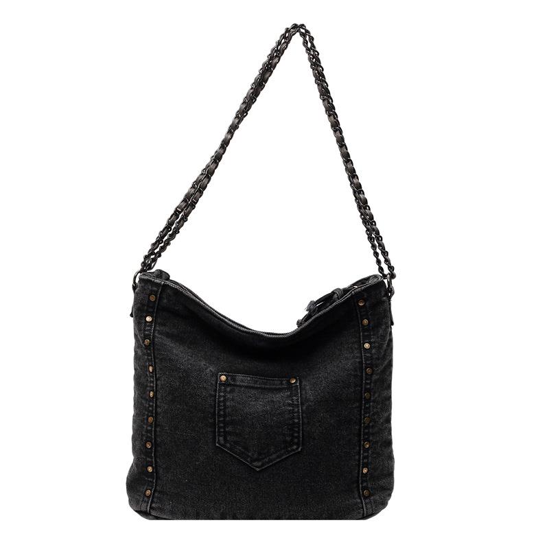 New denim cloth pocket satchel Japanese and Korean casual simple daily commute large-capacity shoulder bag