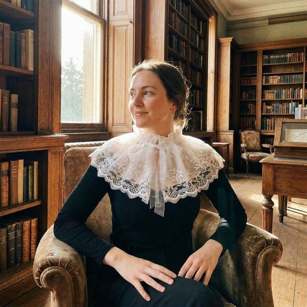Cape Embroidered Lace Fake Collar Small high collar Double-layer Small Shawl Blouse Shoulders Decoration Wraps Doll Lapel Female