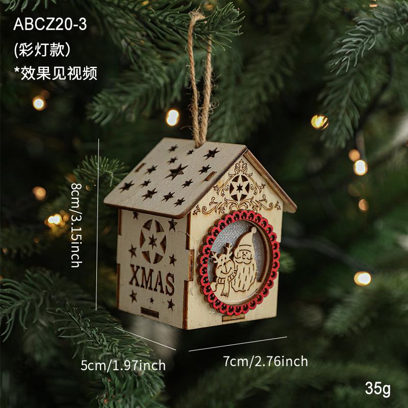 Christmas Tree Creative Decoration LED Colorful Lights Wooden House Hanging Pendants Ornaments for Home Christmas Party Accessor