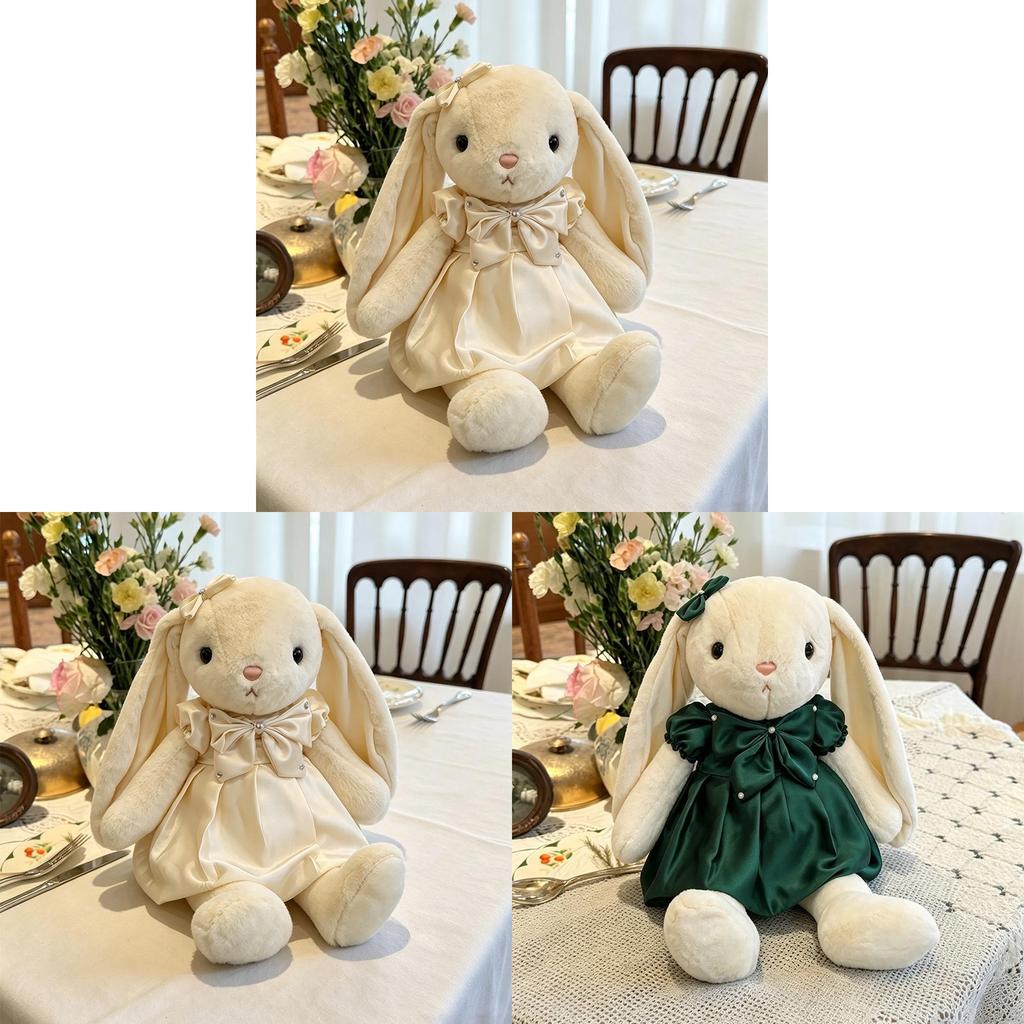 Peluche con Fiocco a Farfalla e Coniglio in Morbido Peluche Corto per Bambini e Collezionisti