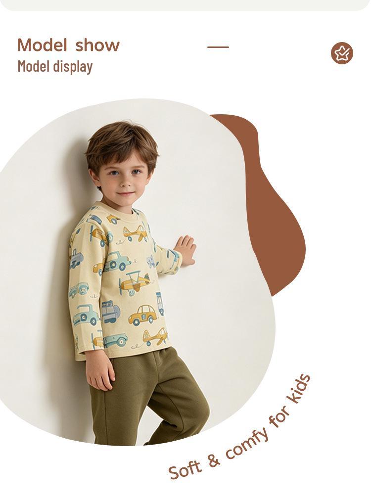 European Kids' Cartoon Print Long Sleeve Cotton T-shirt