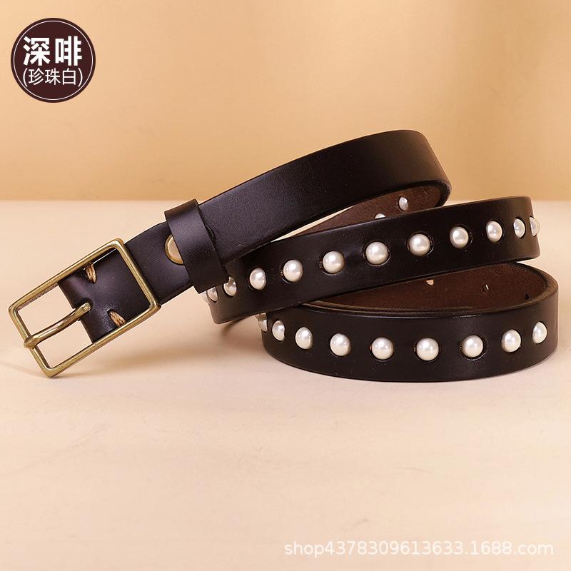 Women's Belt Women's Ins Style Fashion All-Match Trendy BF Style Retro Practical Leather Pin Buckle with Jeans Belt