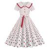 Retro Women's Summer Lapel Short Sleeve Belt Waist Slim Swing Polka Dot Printed Dress