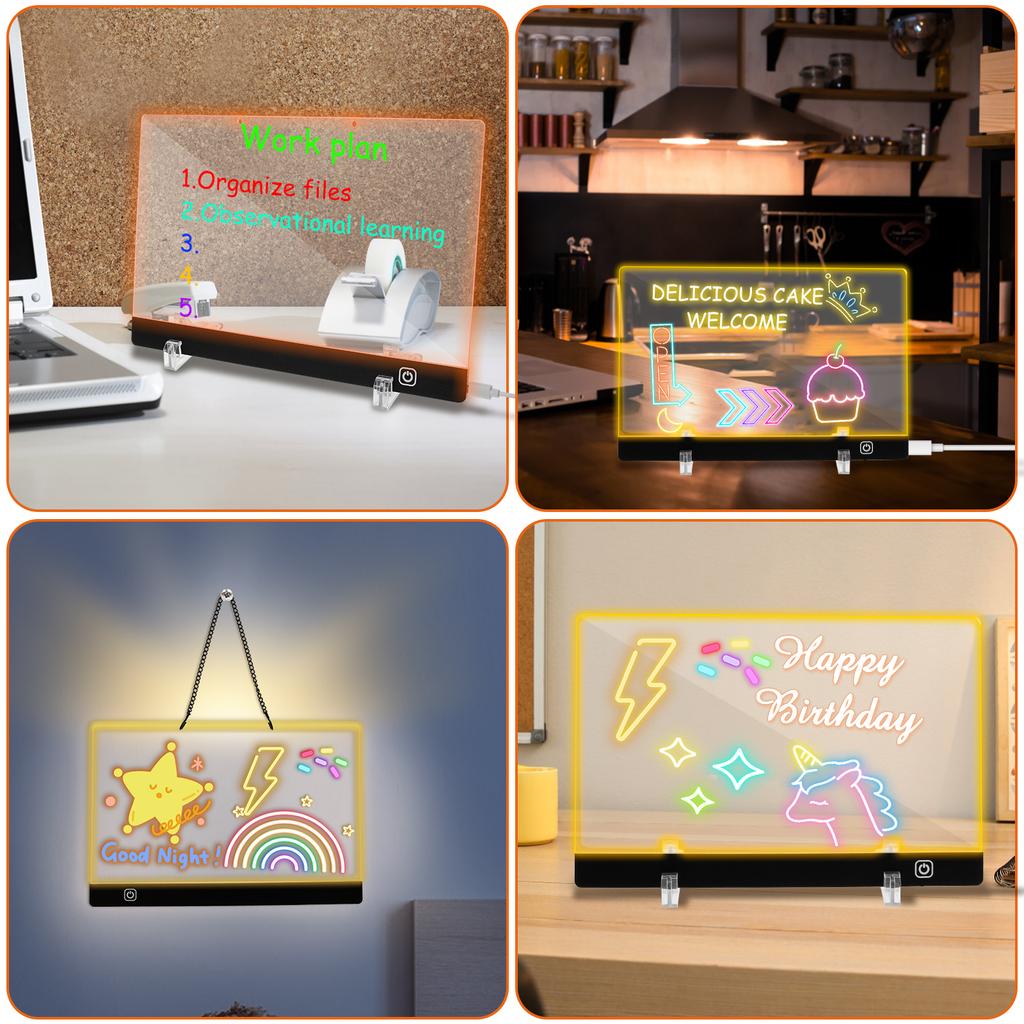 LED Note Board Acrylic Note Memo Board With Color Pens DIY Acrylic Message Board Erasable Painting Drawing Board Birthday Gift