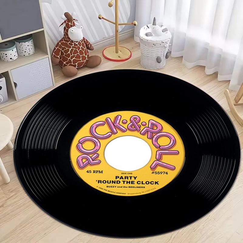 Retro Vinyl Record Round Rug Popular Music Record CD Pattern Circle Carpet for Living Room Bedroom Decor Rug Chair Doormat
