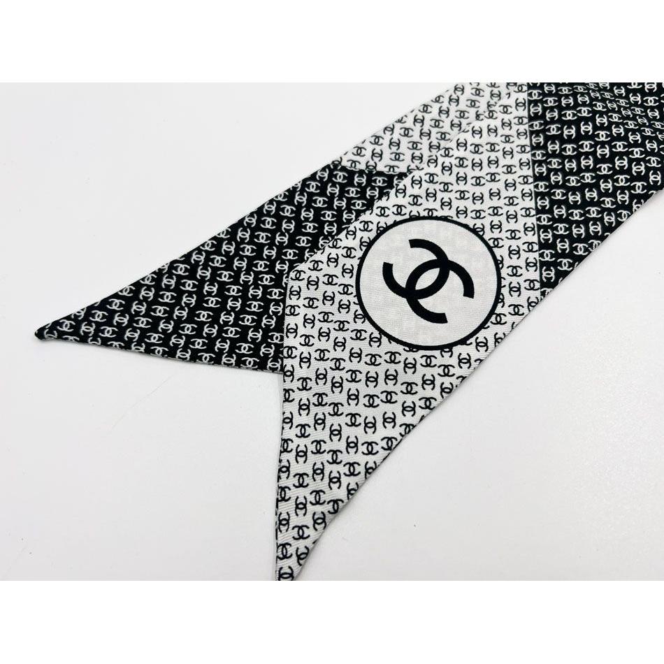 Used CHANEL Hairband Twilly Scarf Ribbon Bandeau Silk Black White 2025AW AAB157 B21067 U1954 Excellent Condition