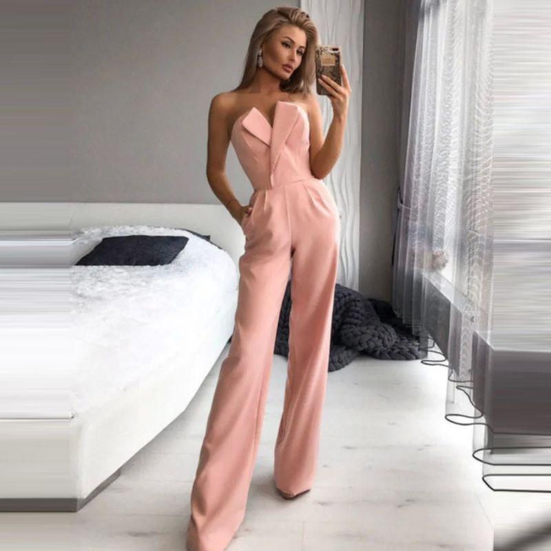 European and American Fashion Temperament Slim fit Slimming Sleeveless Jumpsuit Solid V-neck Wrap-around Sexy Jumpsuit Dress Women