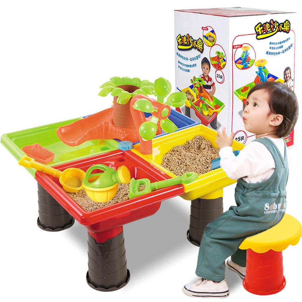 Kids Sand Water Table Play Set, Outdoor/Indoor Sandbox Toy Beach Toys Tools, 4-in-1 Activity Table for Toddlers, Summer Backyard Beach Toy for Kids 3+