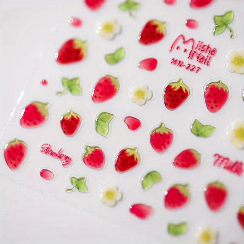 1pc 5D Kawaii Jelly Strawberry Cartoon Slider Adheisve Nail Art Stickers Embossed Nail Stickers DIY Manicure Decorations Decals