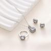 Elegant Square Cubic Zirconia Jewelry Set Necklace Earrings Ring Quadrilateral Rhinestone Three Piece Suite For Women