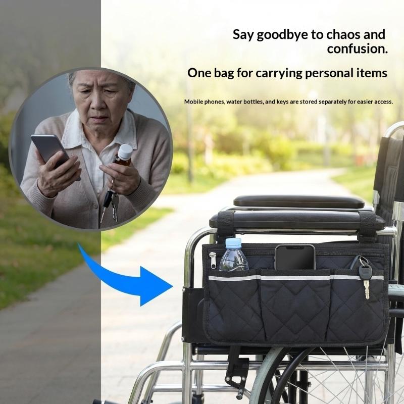 Multifunctional Wheelchair Side Armrest Bag Reflective Strip Portable Velcro Polyester Household Hanging Storage Bag