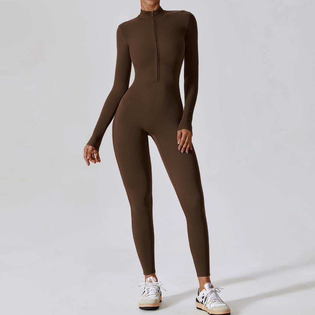 Winter Autumn Women's One-piece Yoga Jumpsuit Leggings Long-sleeved Warm Ski Overalls Outerwear High Elastic Cycling Bodysuit