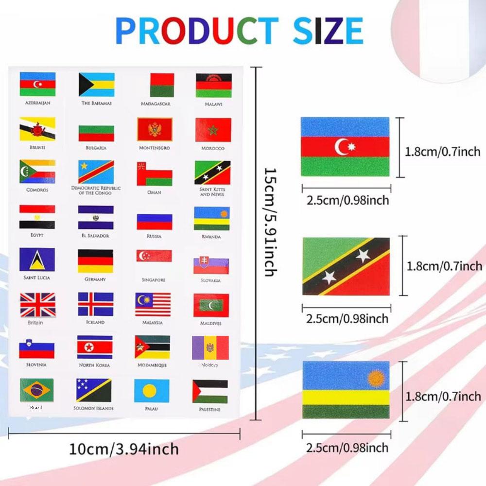 192 Countries World Flag Stickers Self-Adhesive World Country Travel Labels Face Stickers For Journal Party 6 Sheets