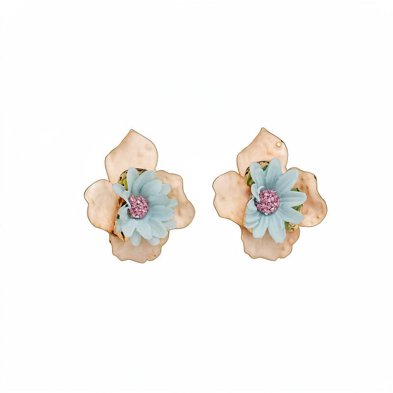 Colorful Drip Oil Metal Fabric Flower Stud Earrings for Women Girls Vintage Exaggerated Drop Earrings Vacation Jewelry Wholesale
