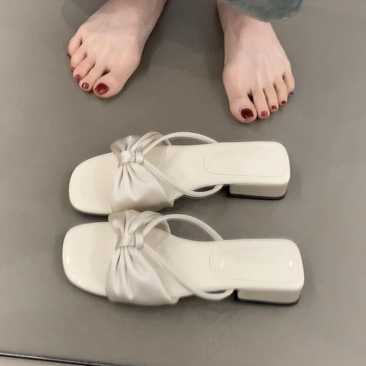 

Gentle wind bow open-toed thick-heeled sandals fairy with skirt word with cool slippers woman 40