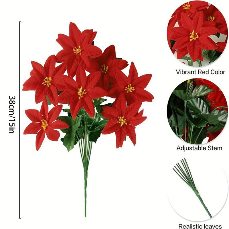 

1Bundles Gorgeous Artificial Red Christmas Flowers Poinsettia Indoor Outdoor Courtyard Porch Decoration Valentine s Day New Year
