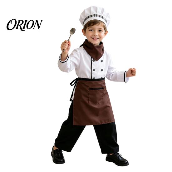 Stage Performance Chef Suit Kids Costume for Boys And Girls, Comfortable Cooking Outfit with Little Set Apron Hat Role Play Baking Activities