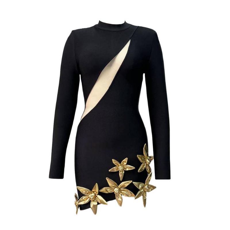 

Новые осенние платья Модное платье-бандаж с ажурными цветами Сексуальное платье-бандаж Платье с длинным рукавом Женская одежда L