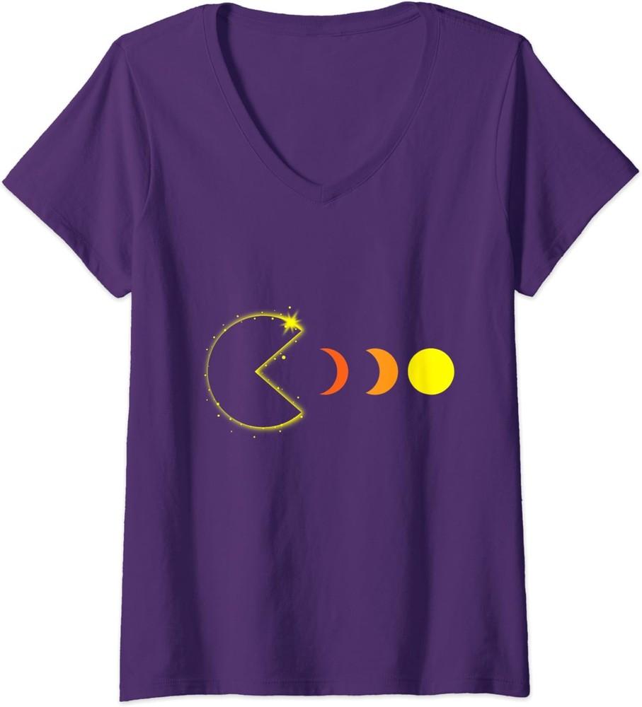 Total Solar Eclipse 2024 Party Funny Gamer Phases Ladies  V-Neck Tshirt Unisex T-Shirt L