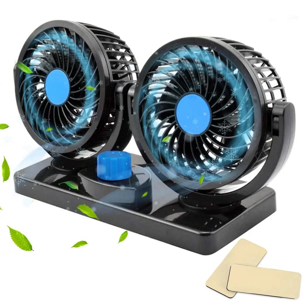 Rapid Cooling Dual Car Fan USB Powered 360° Adjustable Heads Turbo Airflow for SUV Sedan Truck RV Boat Vehicles Vent Blower