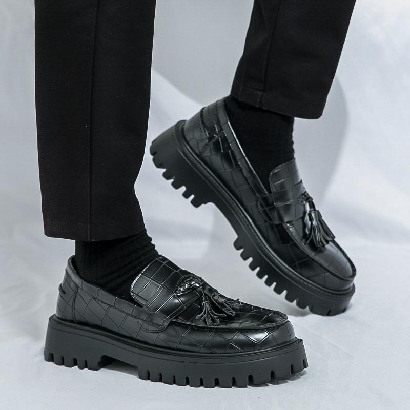 Men Loafers Black Platform Elevator Leather Shoes Thick Sole Formal Business Wedding Dress Prom Lightweight Shoes Large Size