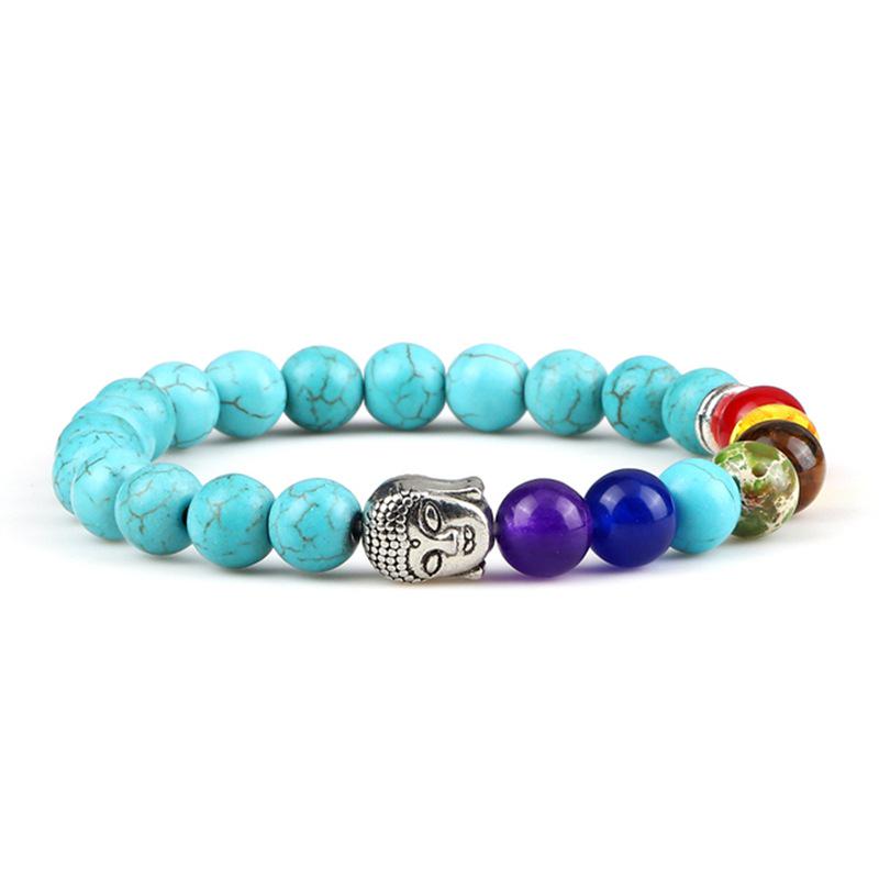 Trendy Women's Elastic Beaded Bracelet with Buddha Head - Multicolored