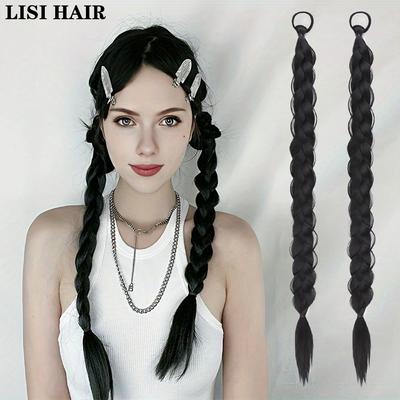 2 Pcs Synthetic Long Rubber Band Ponytail Braid Hair Extensions Ponytail Hair Accessories For Women Cosplay Wear