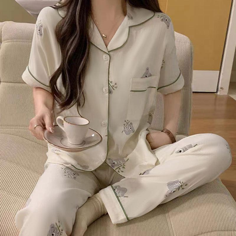 Pajamas Women's Summer Short-sleeved Gentle Wind Simple High-value Casual Women's Short-sleeved Loungewear Set