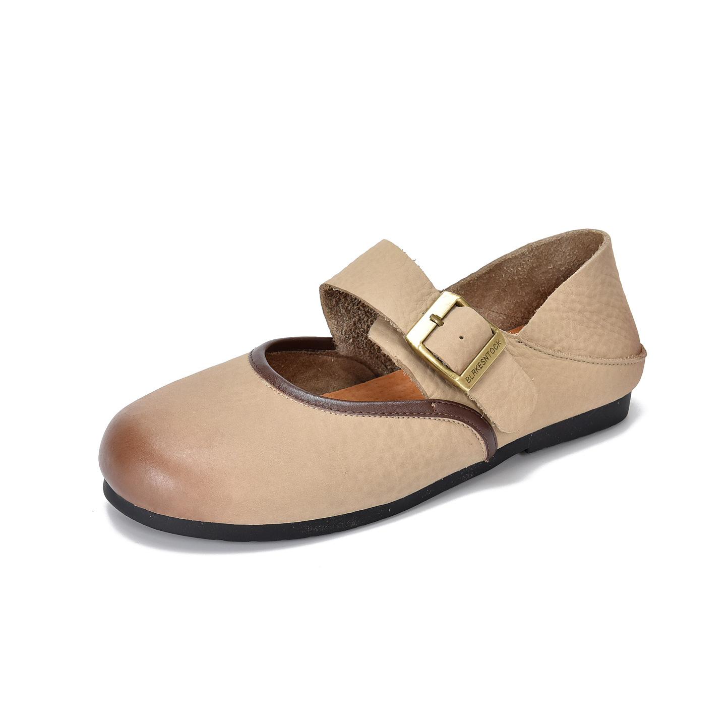 

Johnature Retro Genuine Leather Soft Soled Shallow Women s Shoes Versatile Belt Buckle Round Toe Flat Shoes 40