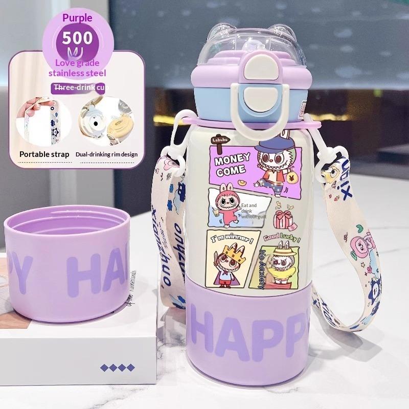 Thermos Cup Children's Double Cup Lid Water Cup Student Use School Convenient Thermal Insulation Pot