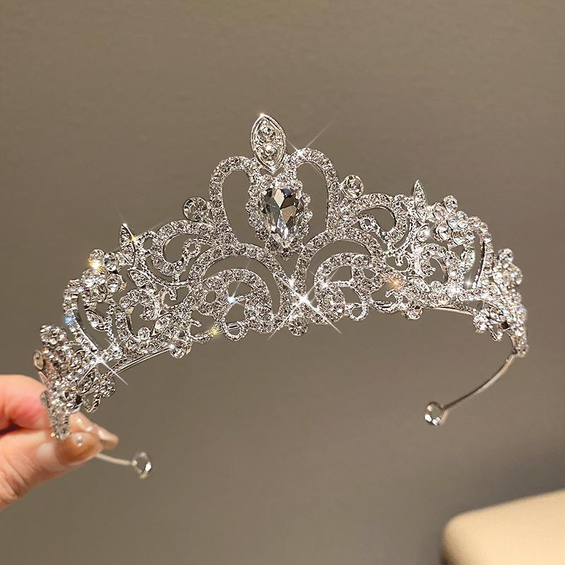 High-End Crown Headgear Princess Children'S Light Luxury Crystal Crown Birthday Gift Girls June 1 Performance Crown Hair Accessories