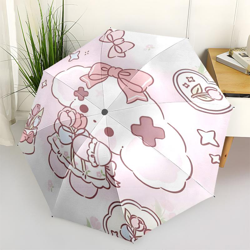 

1pc Floral Dream Automatic Opening/Closing Umbrella with Heart-Shaped Bouquet Design - Portable Tri-Fold Outdoor Umbrella for Fans, Travelers, Everyda