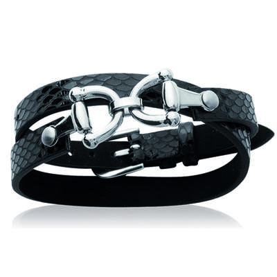 [J5427] – Armband „Reiten“ in Schwarz/Stahlmischung – 7 mm