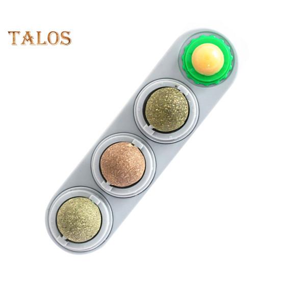 4Pcs Catnip Licking Balls Rotatable Wall Cat Edible Ball Toy with Natural Catnip Silvervine Safe Healthy Kitten Teeth Cleaning Dental Toy for Indoor