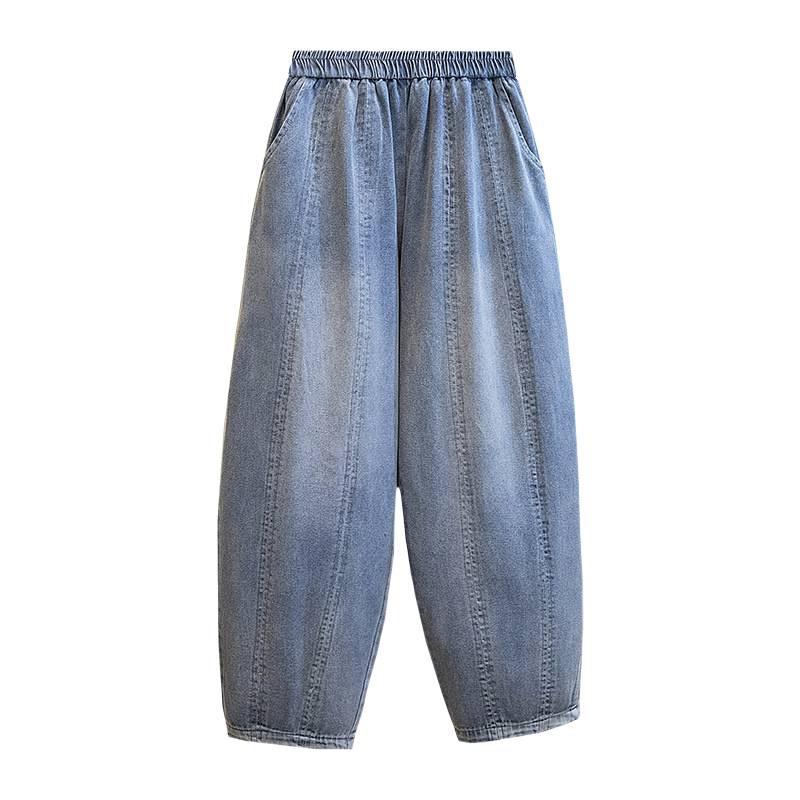 Modische Damen-Denimhose mit geschwungenem Bein - Frühling/Sommer, mit Bündchen, Neun-Punkt, Bananen-Stil