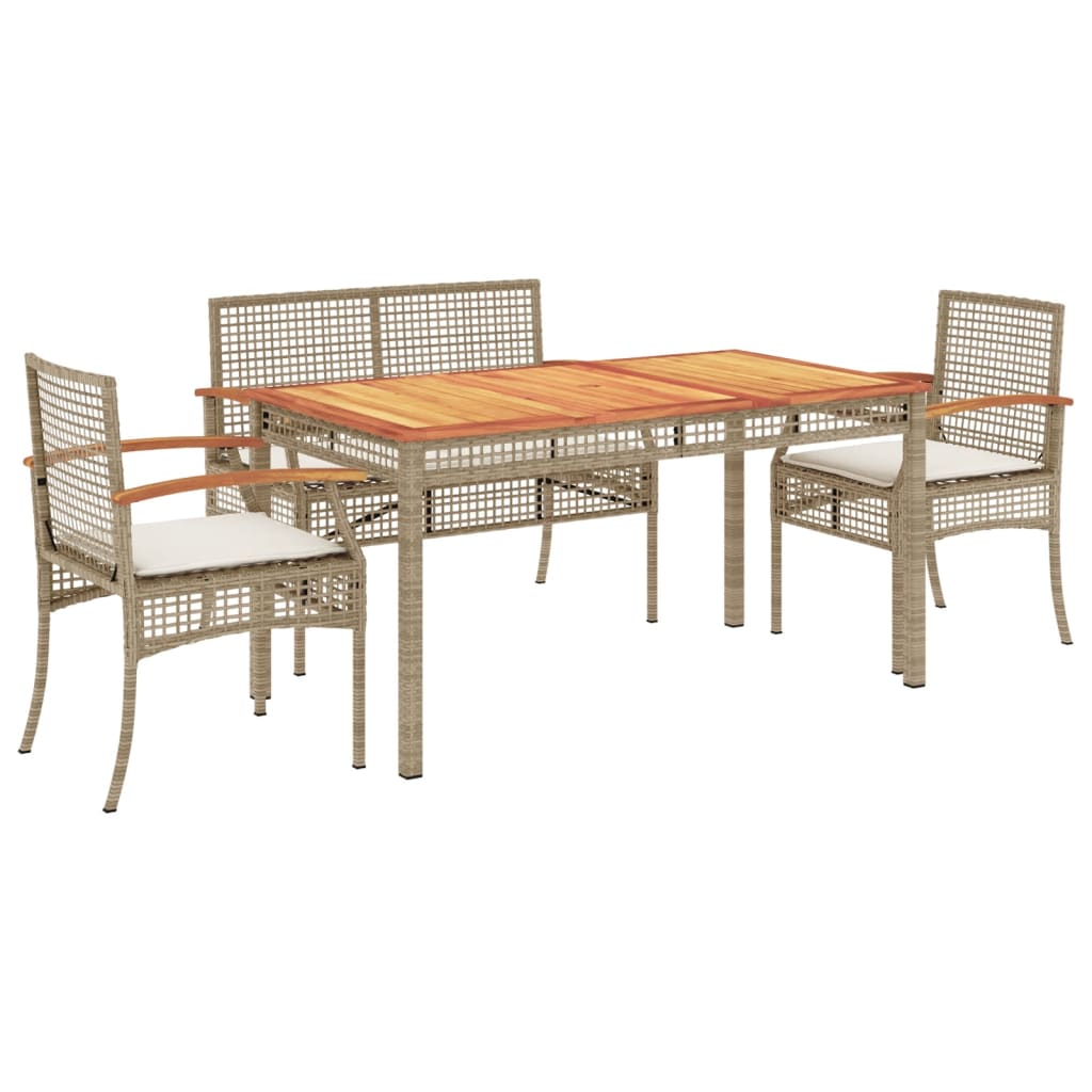 Vidaxl 4-Cz. Garden Furniture Set With Cushions, Beige, Poly Rattan