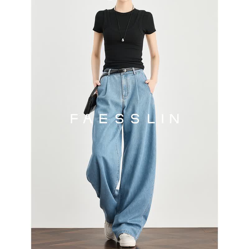 FAESSLIN Women s High-Waist Acetate Loose Fit Tall Banana Jeans M