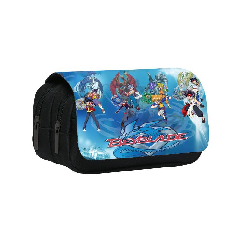 Borsa Portapenne a Doppio Strato con Stampa Personaggi Cartoon Beyblade per Scuola e Viaggio