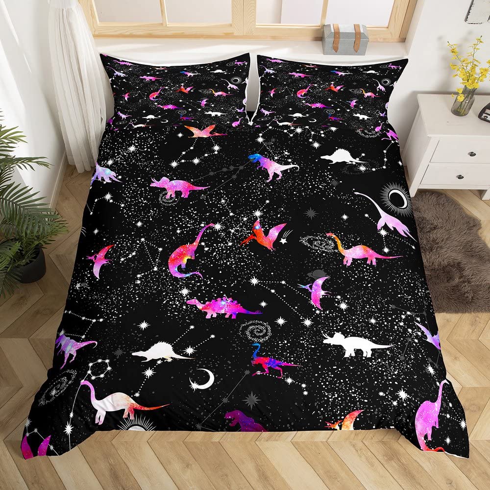 

Pink Dinosaur Duvet Covers For Kids Girls Queen Lightweight Quilt Cover With 2 Pillowcases Cartoon Animals Bedding Sets No Quilt EU Single(135x200cm)