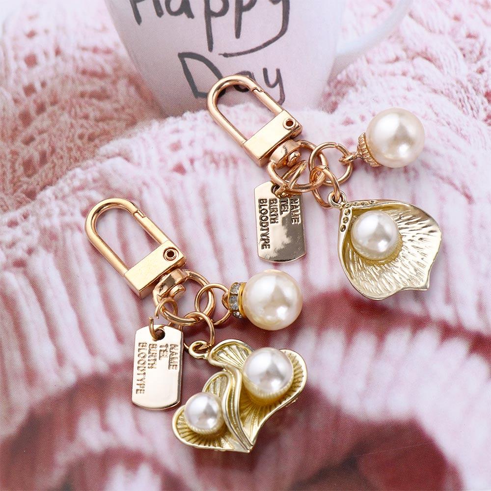 Pendant Metal Female Shell Pearl Heart Keychain Korean Style Key Lanyard Women Car Keyring Letter