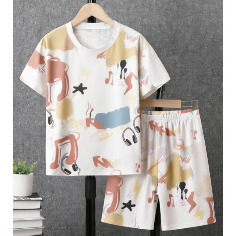 Fashion Letter Graffiti Printed Summer Kids T-shirt and Shorts 2 Piece Set Summer Casual Outfit for Boys and Girls Kids Clothing